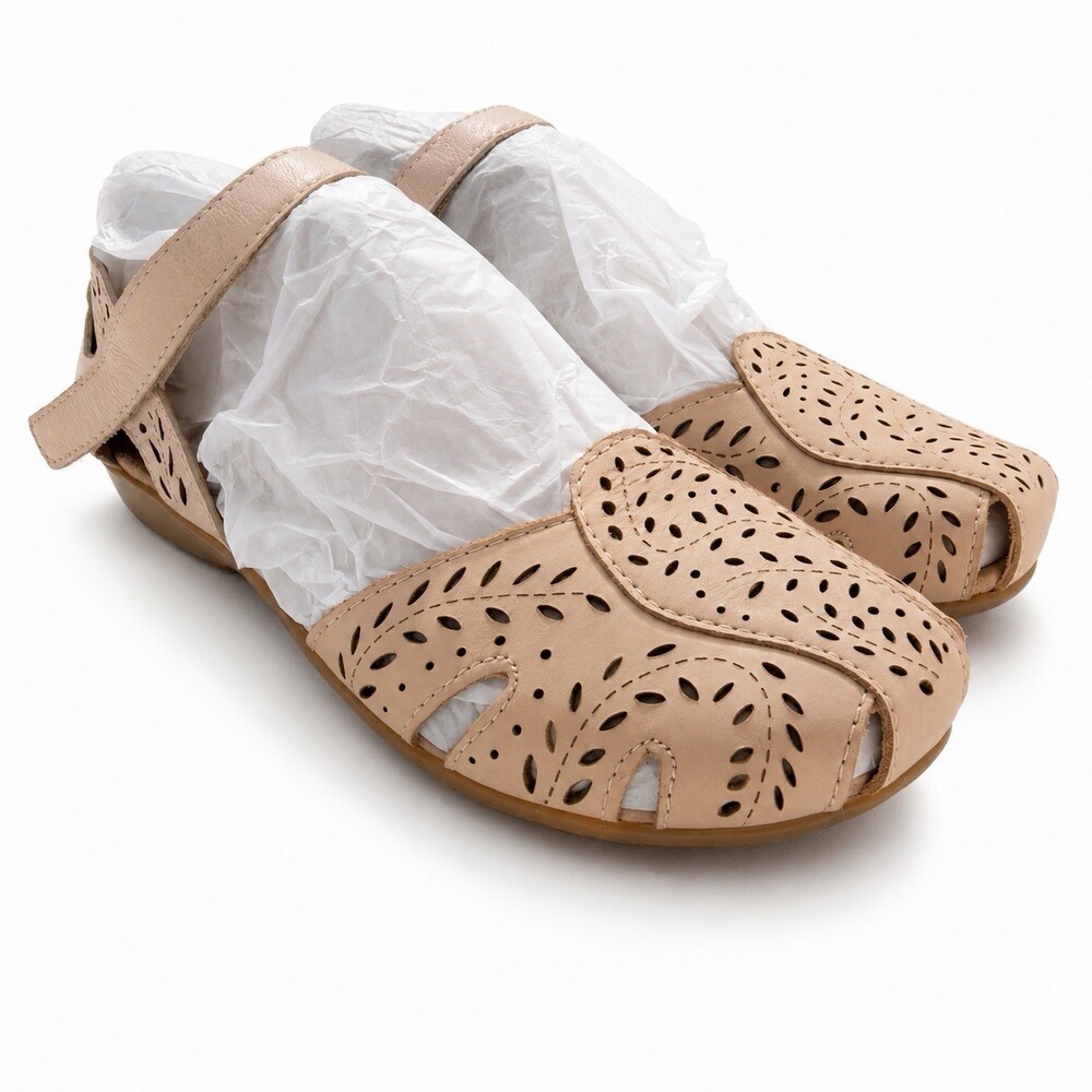 Earth Braly Womens 7M Ivory Leather Laser Cut Comfort Mary Jane Sandals New